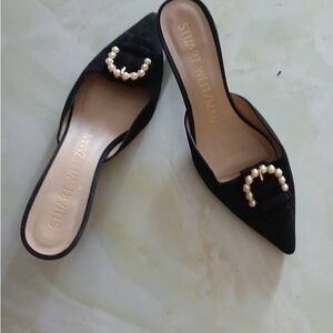 💎Chic 💎Stuart Weitzman Black Pearl-Detail Pointed Toe Mules